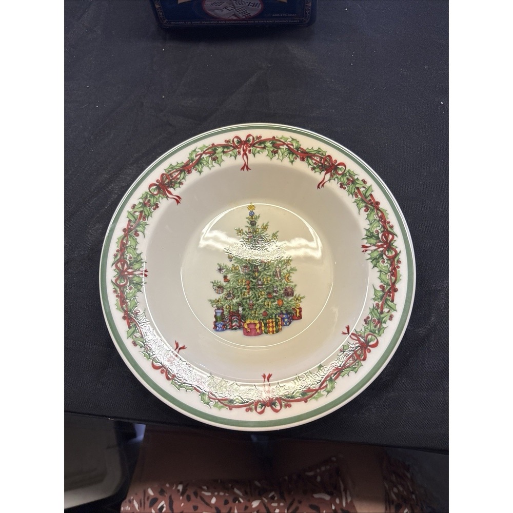 Christopher Radko Traditions Holiday Celebrations Rimmed Soup Bowls,  9" Set 4